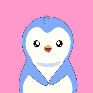 a penguin is holding a pink heart in front of its face