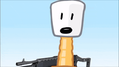 a cartoon drawing of a marshmallow with a gun in front of it