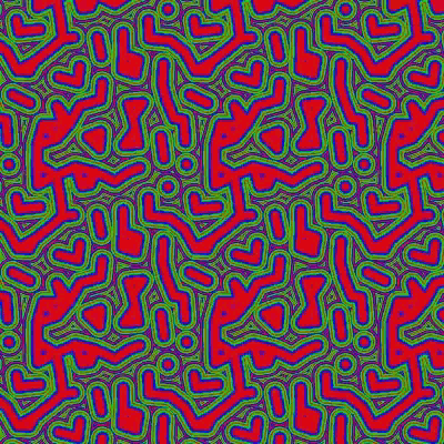 a seamless pattern of green , blue and purple lines on a green background