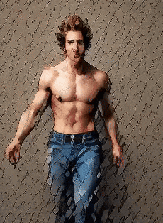 a drawing of a shirtless man in jeans
