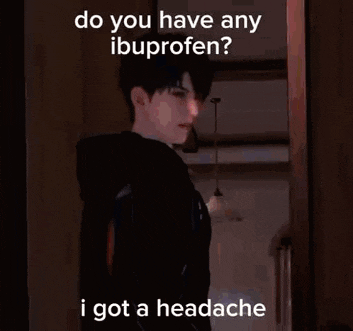a person is asking if they have any ibuprofen while holding a cell phone .