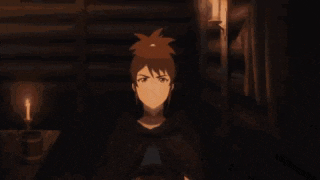 a cartoon character is holding a cup in front of his face in a dark room .