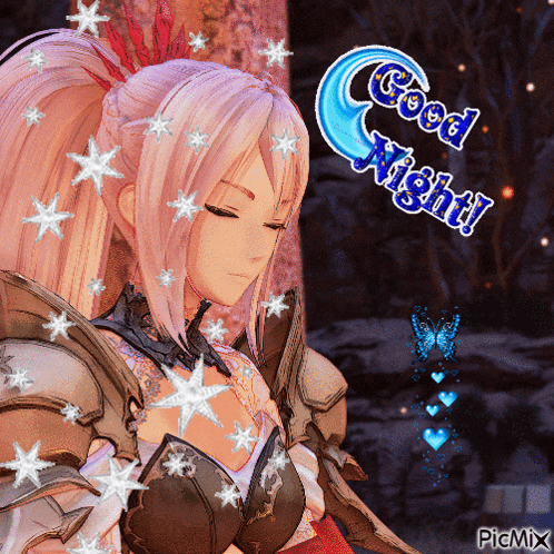 a picture of a girl with the words " good night " on it