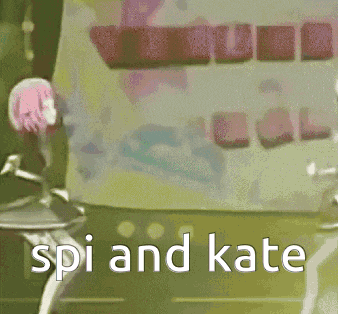 a picture of two anime girls with the words spi and kate written on the bottom