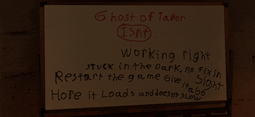 a white board with the words " ghost of tabor " on it