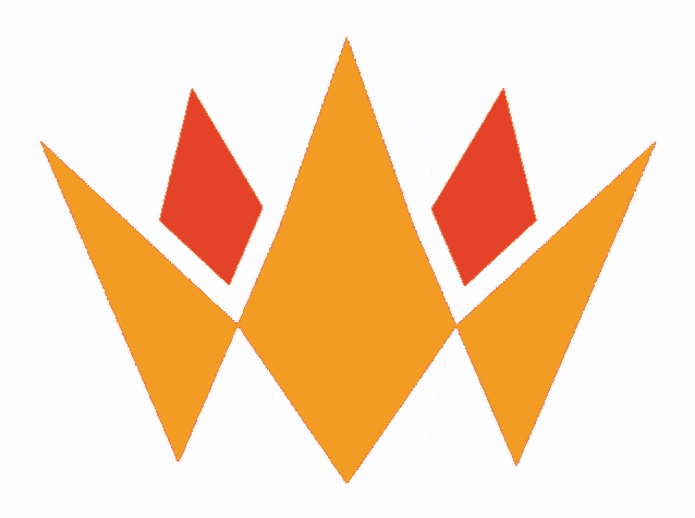 three orange triangles with red squares in the middle