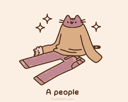 a cartoon of a cat wearing a sweater and pants with the words " a people " on the bottom