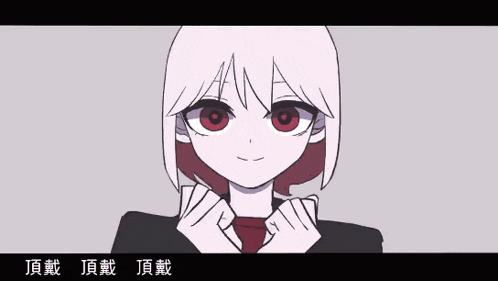 a girl with white hair and red eyes is making a heart with her hands
