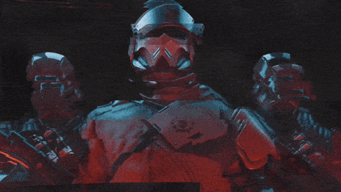 a red and black image of a robot with a skull on it