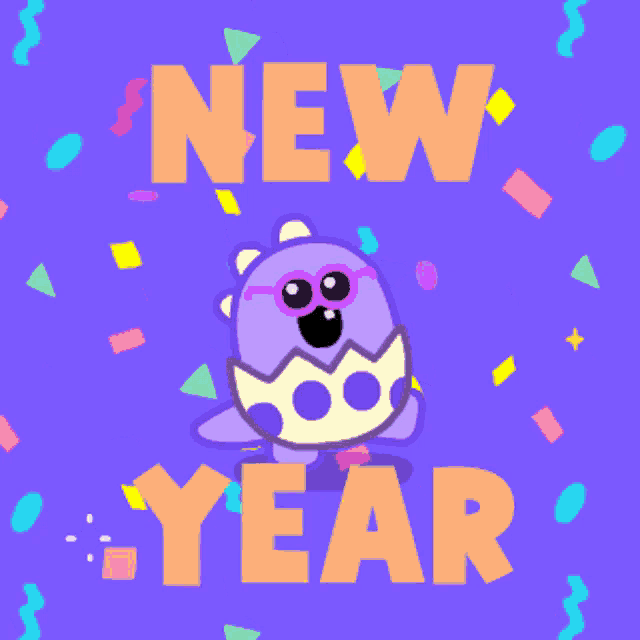 a new year greeting with a cartoon character