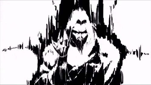 a black and white drawing of a person with a sword in their hand .