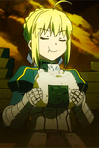 a cartoon character is holding a piece of food in her hands and making a face