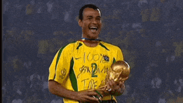 a man in a yellow shirt with the word 100 on it