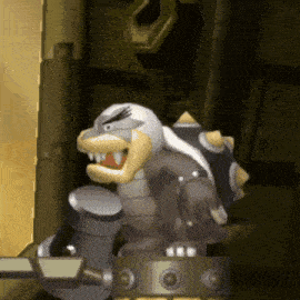 a cartoon character is holding a hammer in a dark room