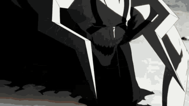 a black and white drawing of a demon with a sword