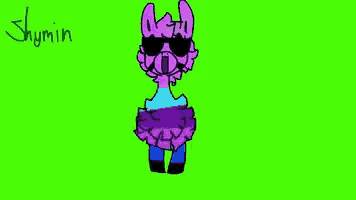a drawing of a cat wearing sunglasses and a blue shirt on a green screen .