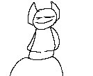 a black and white drawing of a cat sitting on a rock