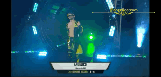 a wrestler named angelico is walking out of a ring