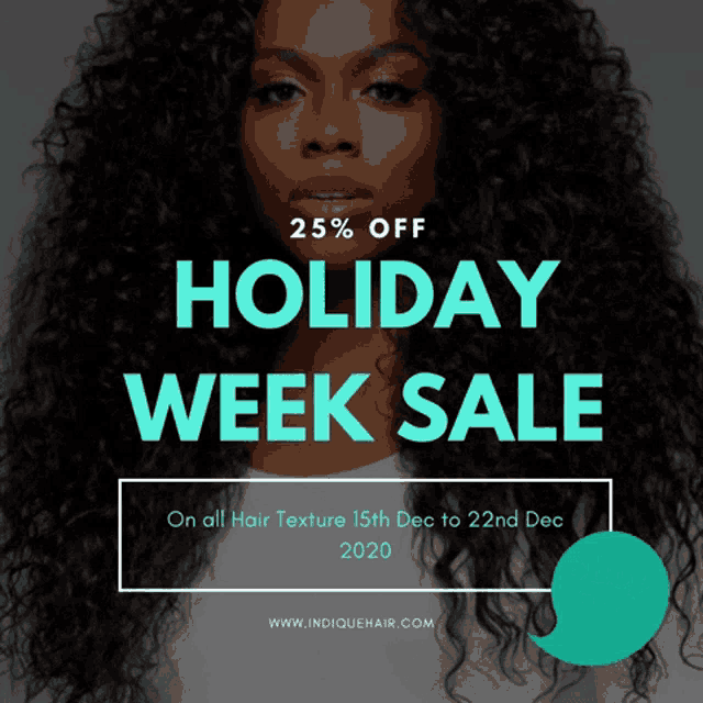 an advertisement for a holiday week sale with a woman with curly hair