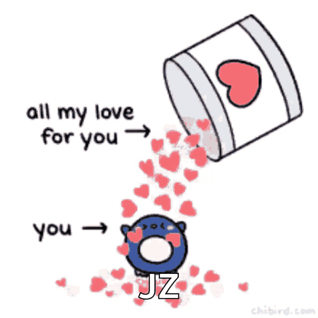 a cartoon of hearts pouring out of a bucket with the words all my love for you