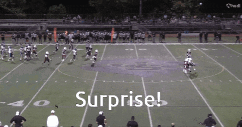 a football field with the words surprise written on the field