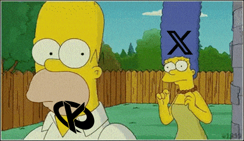 a cartoon of homer simpson and marge simpson with an x on her head