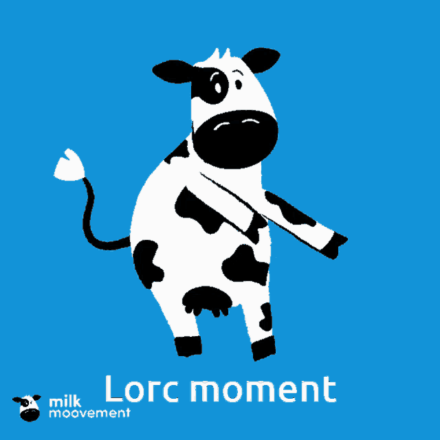 a cartoon cow with the words lorc moment written on the bottom