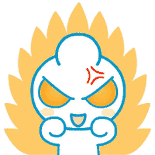 a cartoon character with an angry face and a yellow background