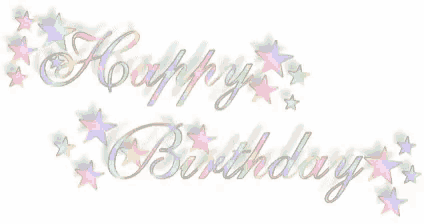 the words happy birthday are surrounded by stars on a white background .
