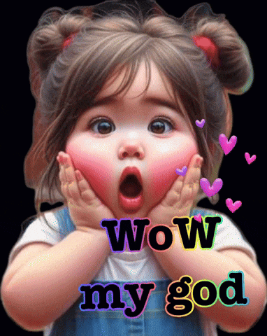 a little girl with a surprised look on her face and the words wow my god