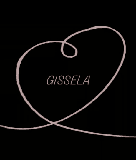 a black background with a pink swirl and the name gissela