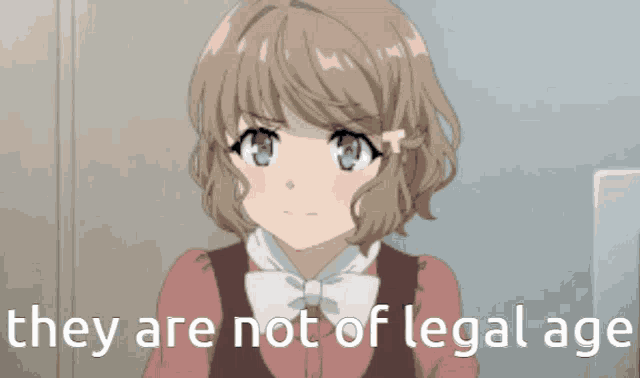 a picture of a girl with the words " they are not of legal age " below her