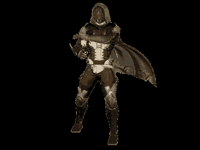 a pixel art drawing of a knight holding a gun