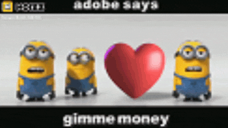 a group of minions standing around a red heart that says gimme money