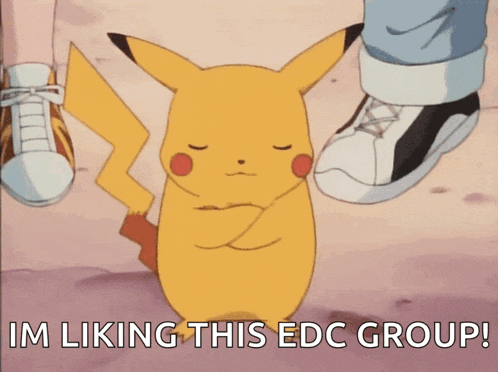a picture of a pikachu with the words im liking this edc group below it
