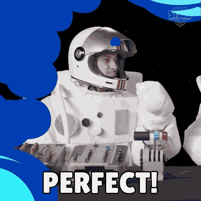 a man in an astronaut costume says perfect in a blue background