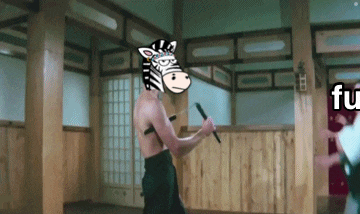 a man with a zebra mask on his face is holding a sword