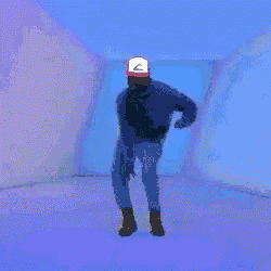 a pixelated image of a man in a pokemon hat dancing