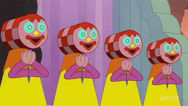 a group of cartoon characters standing next to each other with a netflix logo in the corner
