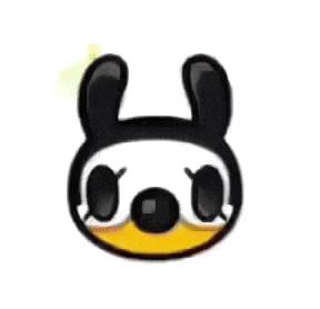 a panda bear with a yellow face and a black nose is wearing a mask .