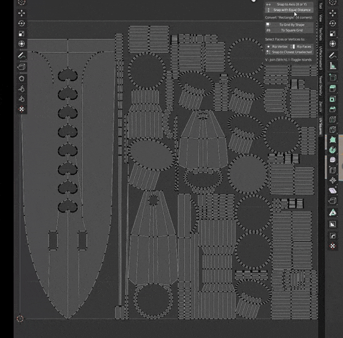 a computer screen shows a model of a sword with a grid of circles around it