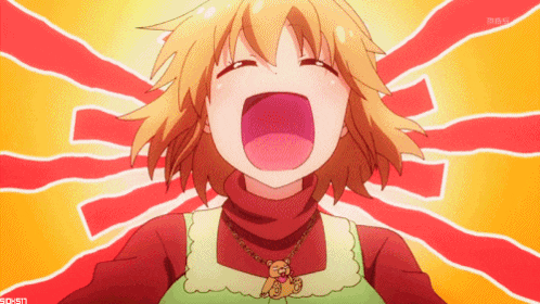a girl with a teddy bear necklace is screaming in a cartoon