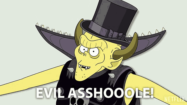 a cartoon character says " evil asshooole " in front of a netflix logo