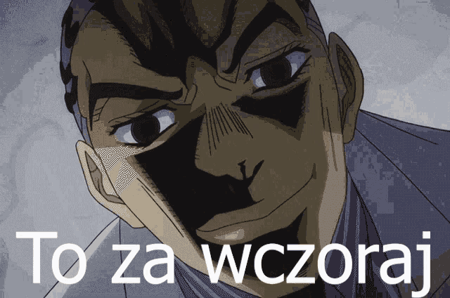 a close up of a man 's face with the words to za wczoraj
