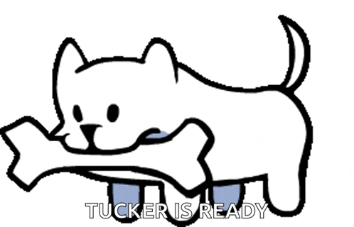 a drawing of a cat with the words tucker is ready underneath it