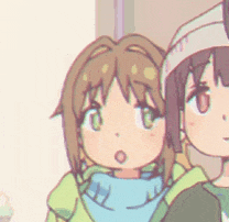 a couple of anime girls are standing next to each other and looking at the camera .
