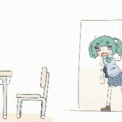 a girl with green hair is sitting at a desk with her head on the desk .