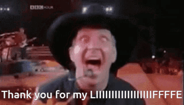 a man in a cowboy hat says thank you for my liii