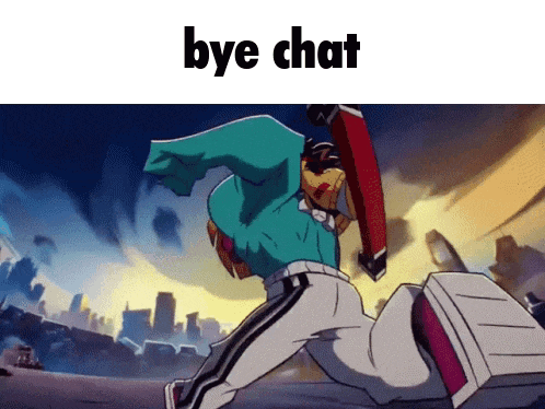 a cartoon of a man running with the words bye chat on the bottom
