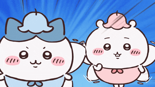 two cartoon characters are standing next to each other with one wearing a hat